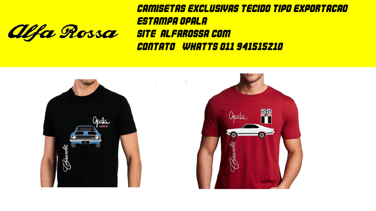 Camisetas com estampas Chevrolet Opala tecido exportação.